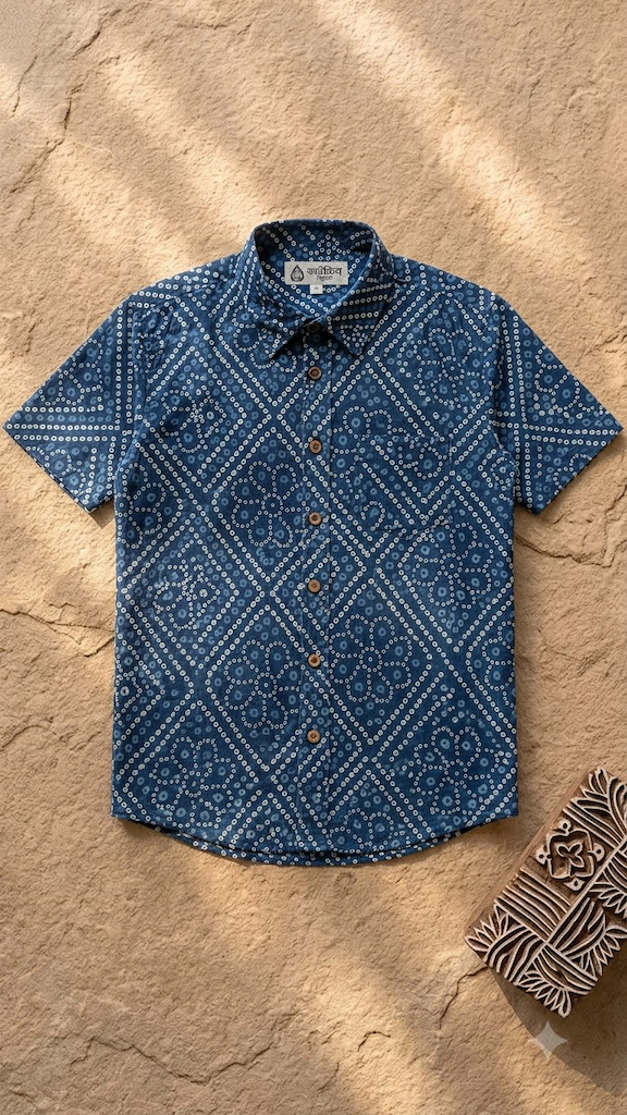Kartikeya Jaipur Natural Bandhej Print Shirt for Men - Limited Edition