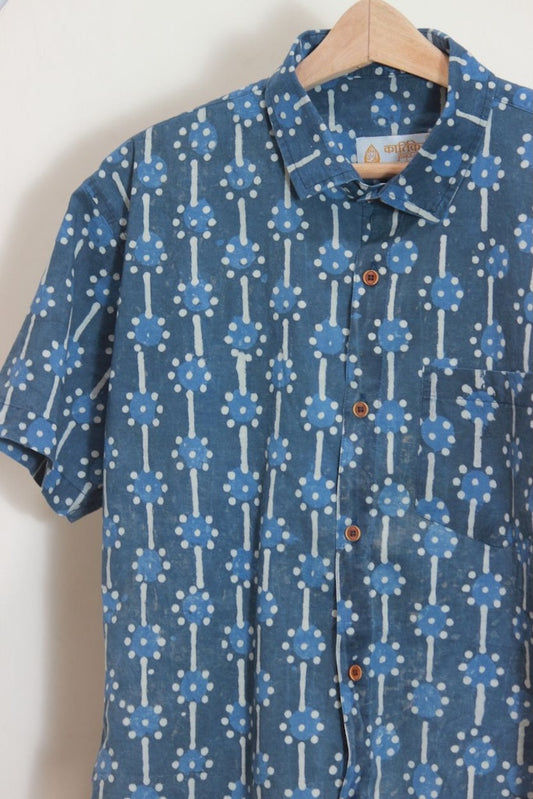 Classic Organic Indigo Print Men's Half Sleeves Shirt