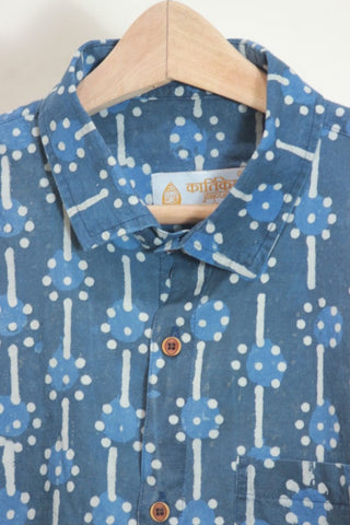 Classic Organic Indigo Print Men's Half Sleeves Shirt