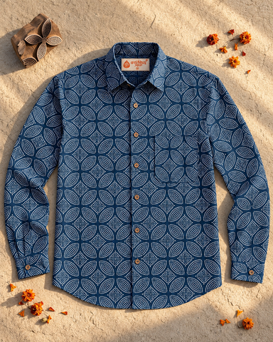 Organic Indigo Mens Full Shirt - By Kartikeya Jaipur ( Pre Book - Dispatch by 5th Oct )