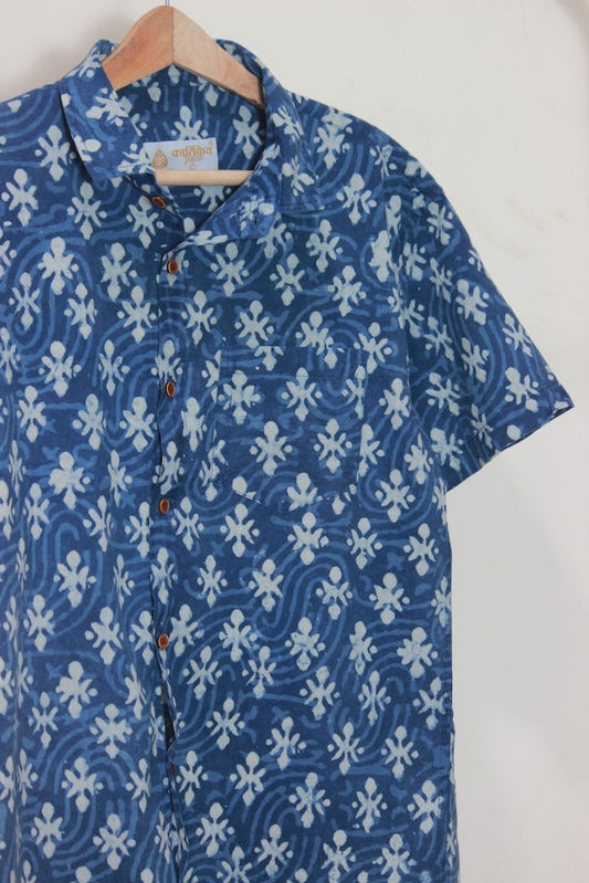 Classic Organic Indigo Print Men's Half Sleeves Shirt
