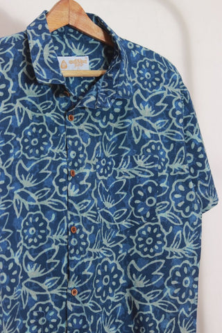Classic Organic Indigo Print Men's Half Sleeves Shirt