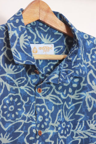 Classic Organic Indigo Print Men's Half Sleeves Shirt