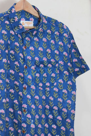 Classic Organic Indigo Print Men's Half Sleeves Shirt
