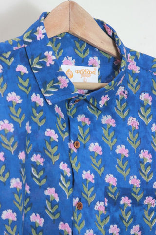 Classic Organic Indigo Print Men's Half Sleeves Shirt