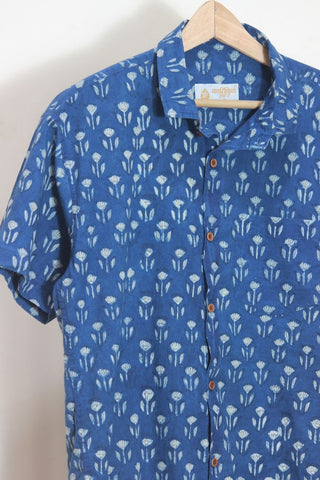 Classic Organic Indigo Print Men's Half Sleeves Shirt