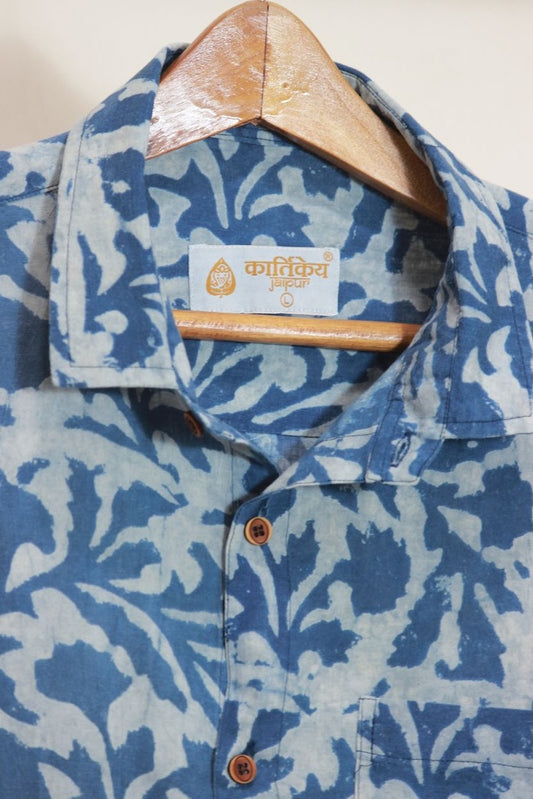 Classic Organic Indigo Print Men's Half Sleeves Shirt