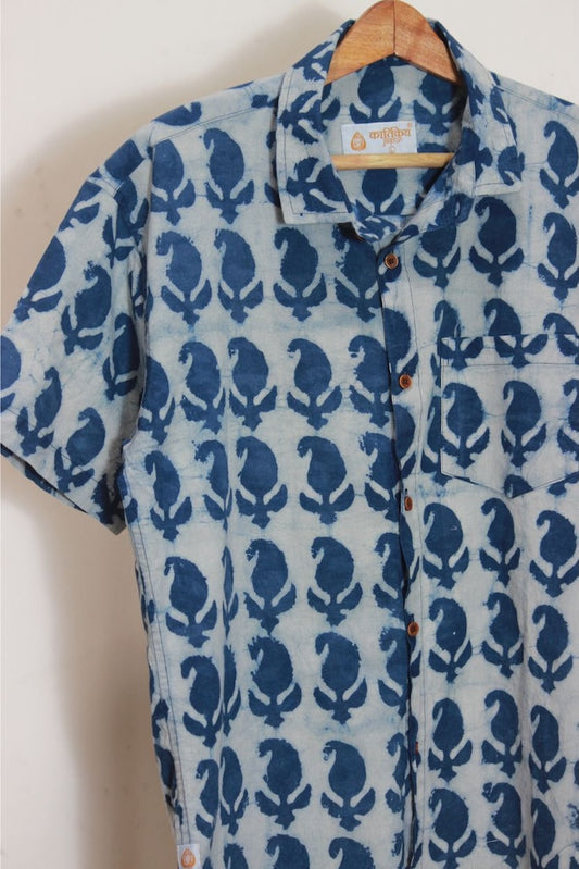 Classic Organic Indigo Print Men's Half Sleeves Shirt