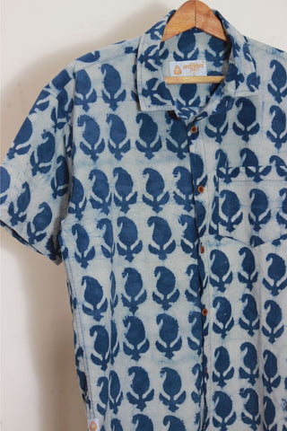 Classic Organic Indigo Print Men's Half Sleeves Shirt