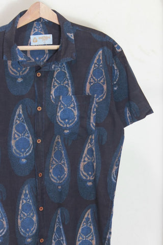 Classic Organic Indigo Print Men's Half Sleeves Shirt