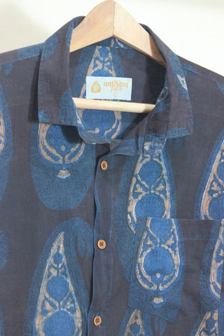 Classic Organic Indigo Print Men's Half Sleeves Shirt