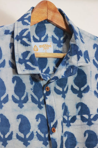 Classic Organic Indigo Print Men's Half Sleeves Shirt