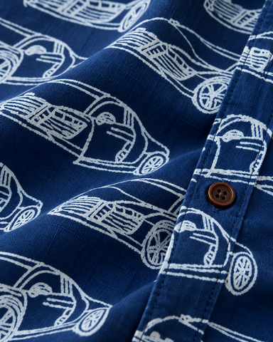 Kartikeya Jaipur Vintage Car Print Indigo Cotton Shirt - Organic