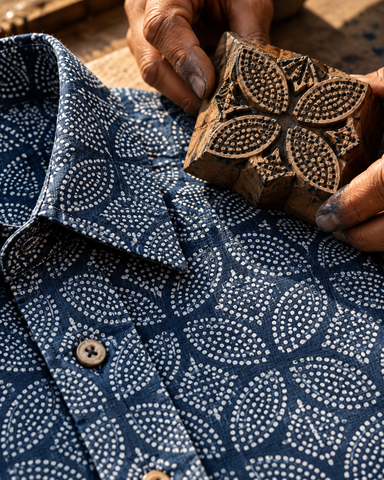 Kartikeya Jaipur Natural Print Indigo Shirt - Limited Edition ( Pre Book - Dispatch by 20th OCT )