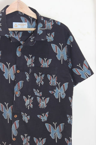 Classic Organic Ajrakh Butterfly Print Men's Half Sleeves Shirt