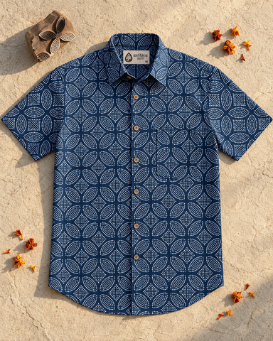 Kartikeya Jaipur Natural Print Indigo Shirt - Limited Edition ( Pre Book - Dispatch by 20th OCT )