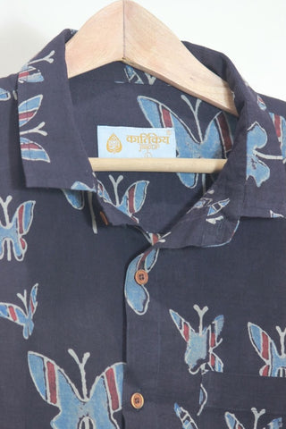 Classic Organic Ajrakh Butterfly Print Men's Half Sleeves Shirt