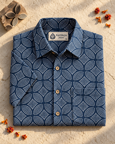 Kartikeya Jaipur Natural Print Indigo Shirt - Limited Edition ( Pre Book - Dispatch by 20th OCT )