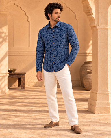 Organic Indigo Mens Full Shirt - By Kartikeya Jaipur ( Pre Book - Dispatch by 5th Oct )