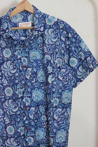 Classic Organic Indigo Print Men's Half Sleeves Shirt