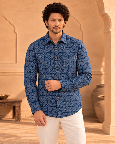 Organic Indigo Mens Full Shirt - By Kartikeya Jaipur ( Pre Book - Dispatch by 5th Oct )