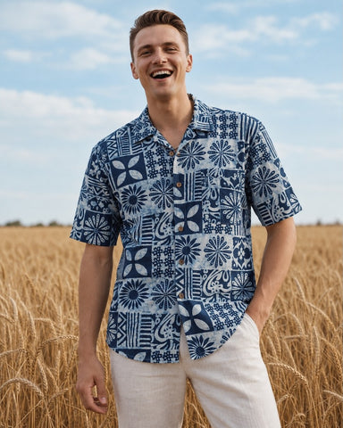 Kartikeya Jaipur Natural Print Organic Indigo Shirt for Men - Limited Edition ( PRE BOOK - Dispatch by 5th Oct )