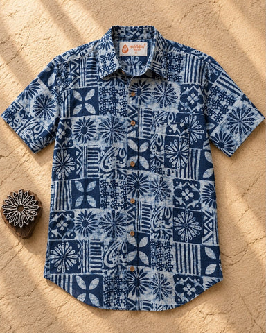 Kartikeya Jaipur Natural Print Organic Indigo Shirt for Men - Limited Edition ( PRE BOOK - Dispatch by 5th Oct )