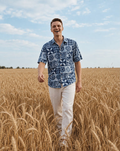Kartikeya Jaipur Natural Print Organic Indigo Shirt for Men - Limited Edition ( PRE BOOK - Dispatch by 5th Oct )