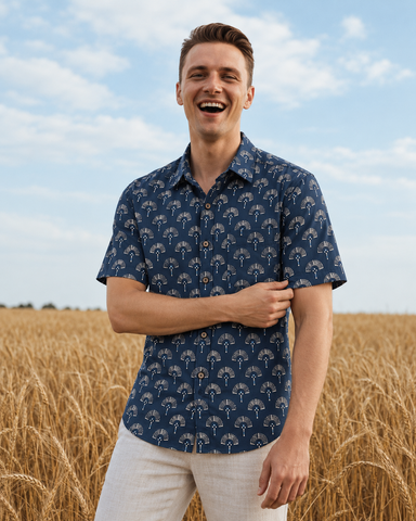 Kartikeya Jaipur Natural Print Indigo Shirt - Limited Edition ( ( Pre book dispatch by 29th SEP )
