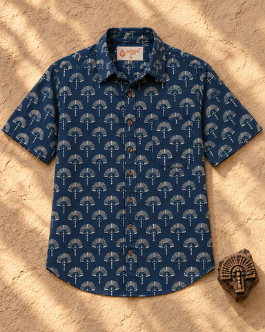 Kartikeya Jaipur Natural Print Indigo Shirt - Limited Edition ( ( Pre book dispatch by 29th SEP )