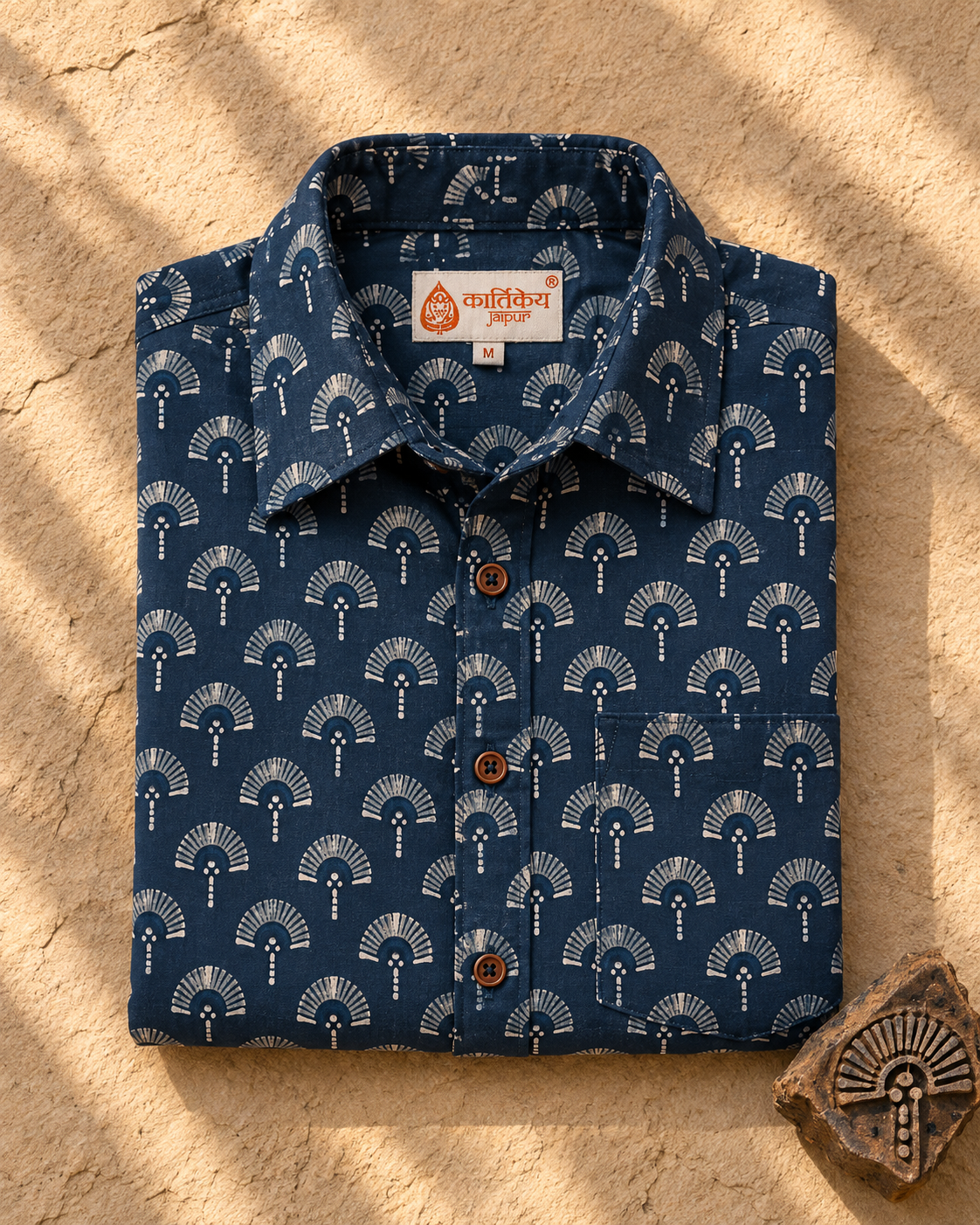 Kartikeya Jaipur Natural Print Indigo Shirt - Limited Edition ( ( Pre book dispatch by 29th SEP )