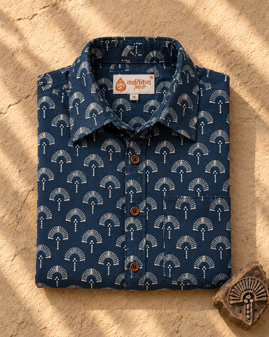 Kartikeya Jaipur Natural Print Indigo Shirt - Limited Edition ( ( Pre book dispatch by 29th SEP )