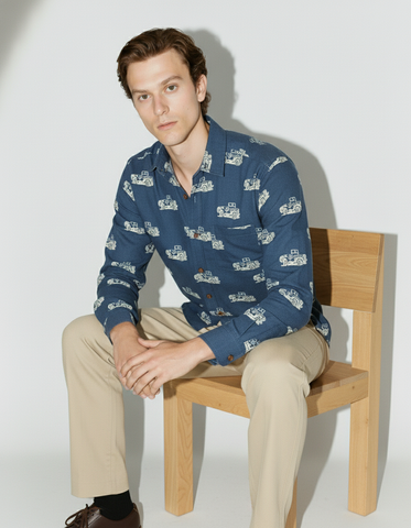Indigo Full Sleeve Jeep Print Shirt for Men