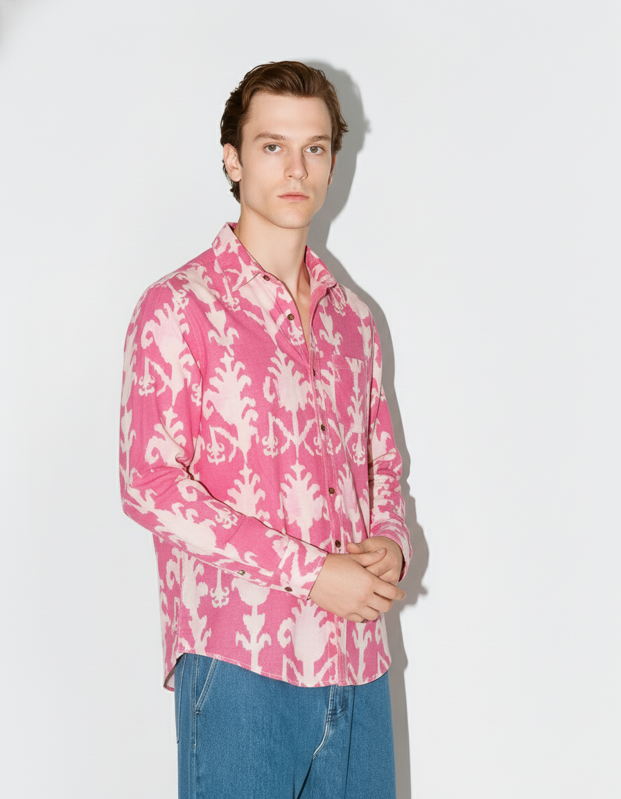 Pink Ikat Full Sleeve Shirt for Men