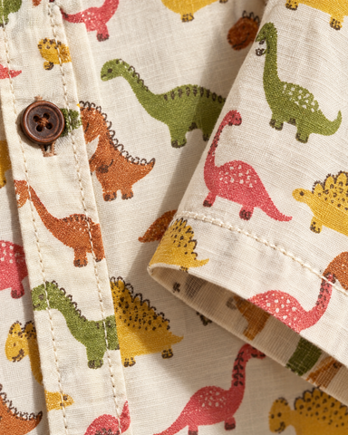 Dino Print Half Sleeve Cotton Men's Shirt