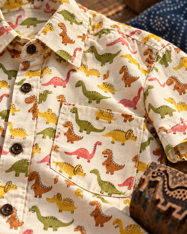 Dino Print Half Sleeve Cotton Men's Shirt
