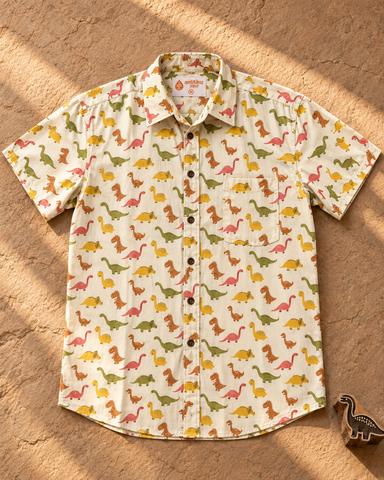 Dino Print Half Sleeve Cotton Men's Shirt
