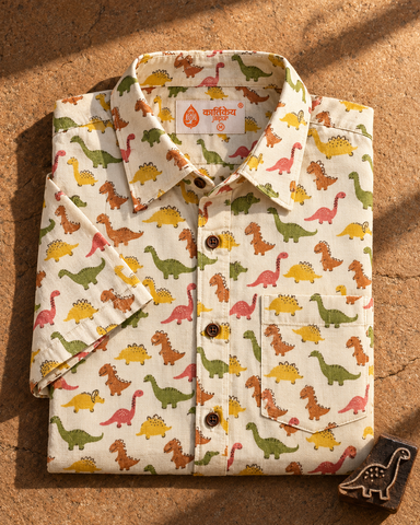 Dino Print Half Sleeve Cotton Men's Shirt