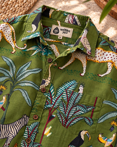 Kartikeya Jaipur Olive Jungle Print Cotton Men's Shirt