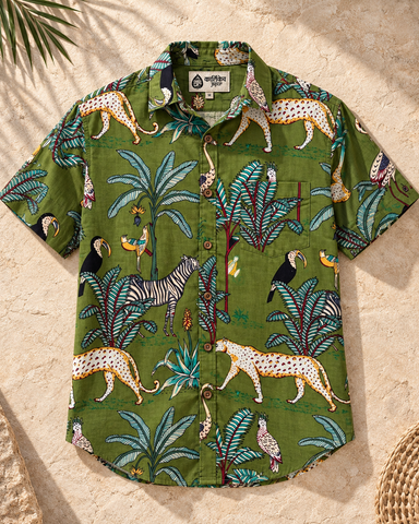 Kartikeya Jaipur Olive Jungle Print Cotton Men's Shirt