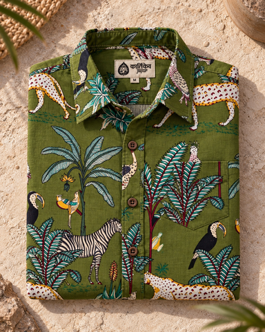 Kartikeya Jaipur Olive Jungle Print Cotton Men's Shirt