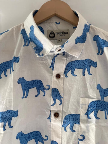 White Jungle Print Vintage Cotton Shirt by Kartikeya Jaipur