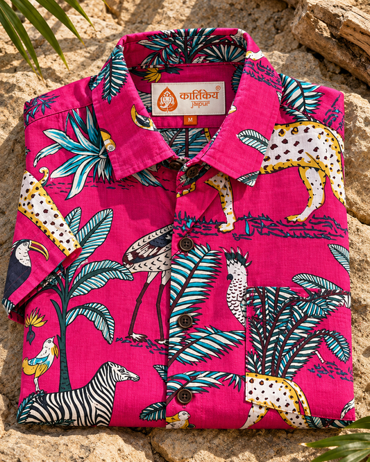 Pink Jungle Vintage Cotton Half Sleeve Shirt for Men