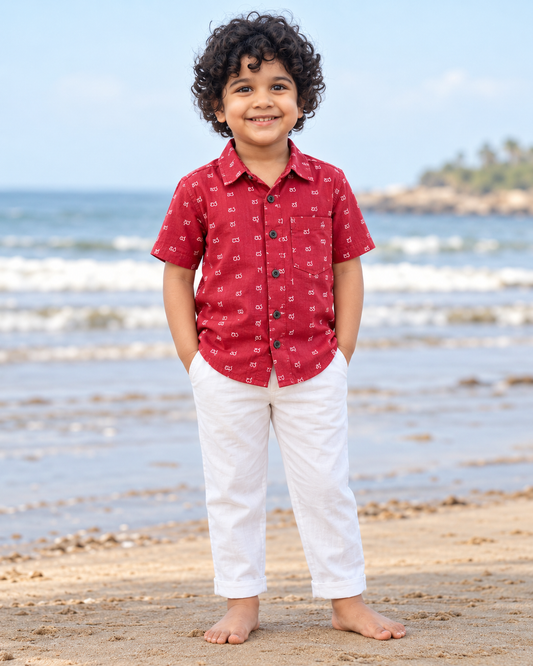 Classic Kannada Alphabet Cotton Shirt For Boys