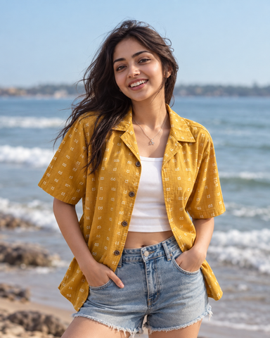 Oversized Classic Kannada Script Cuban Shirt For Womens