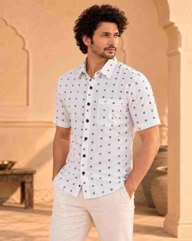 Classic Kannada Script Half Sleeve Cotton Shirt Men