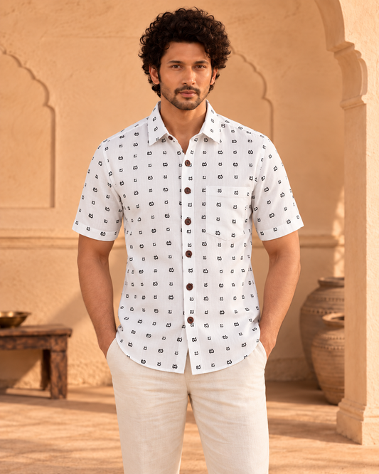 Classic Kannada Script Half Sleeve Cotton Shirt Men