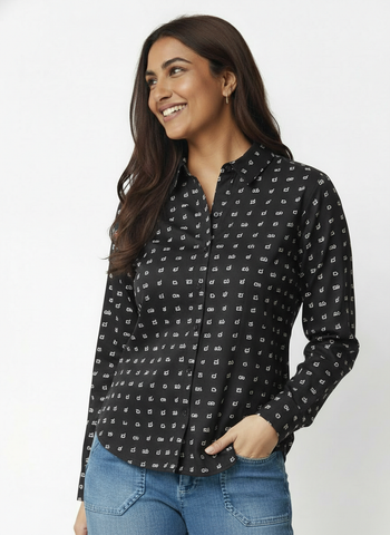 Kannada Alphabet Full Sleeves Classic Shirt for Women - BLACK