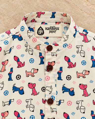 Figure Print Sanganeri Cotton Short Kurta For Boys