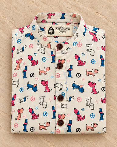 Figure Print Sanganeri Cotton Short Kurta For Boys